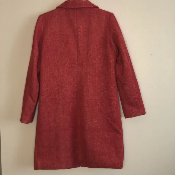 Apt. 9 Long Topper Coat Red Herringbone Women’s Size Small One Button Peacoat - Picture 2 of 5